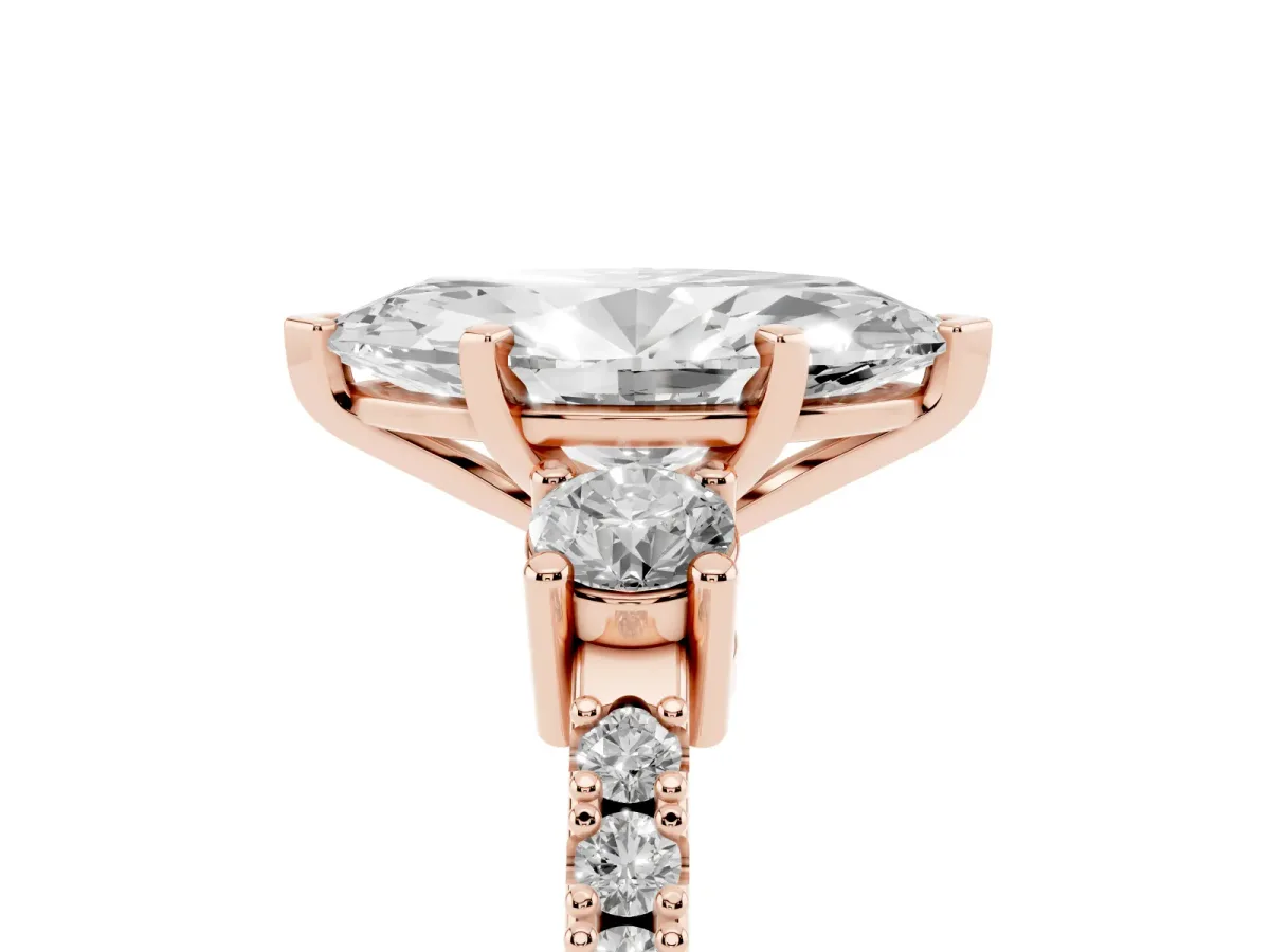 Marquise Cut Three-Stone Diamond Pavé Band with Prong Setting Rose gold