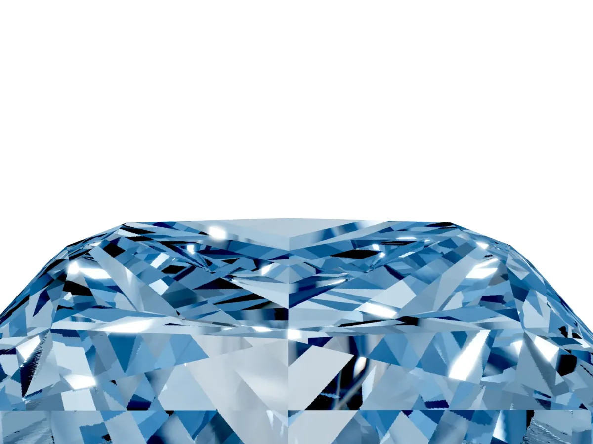 Fancy Blue Princess Cut Halo Diamond Ring with Milgrain and Bezel Accents on a Split Shank Band Platinum