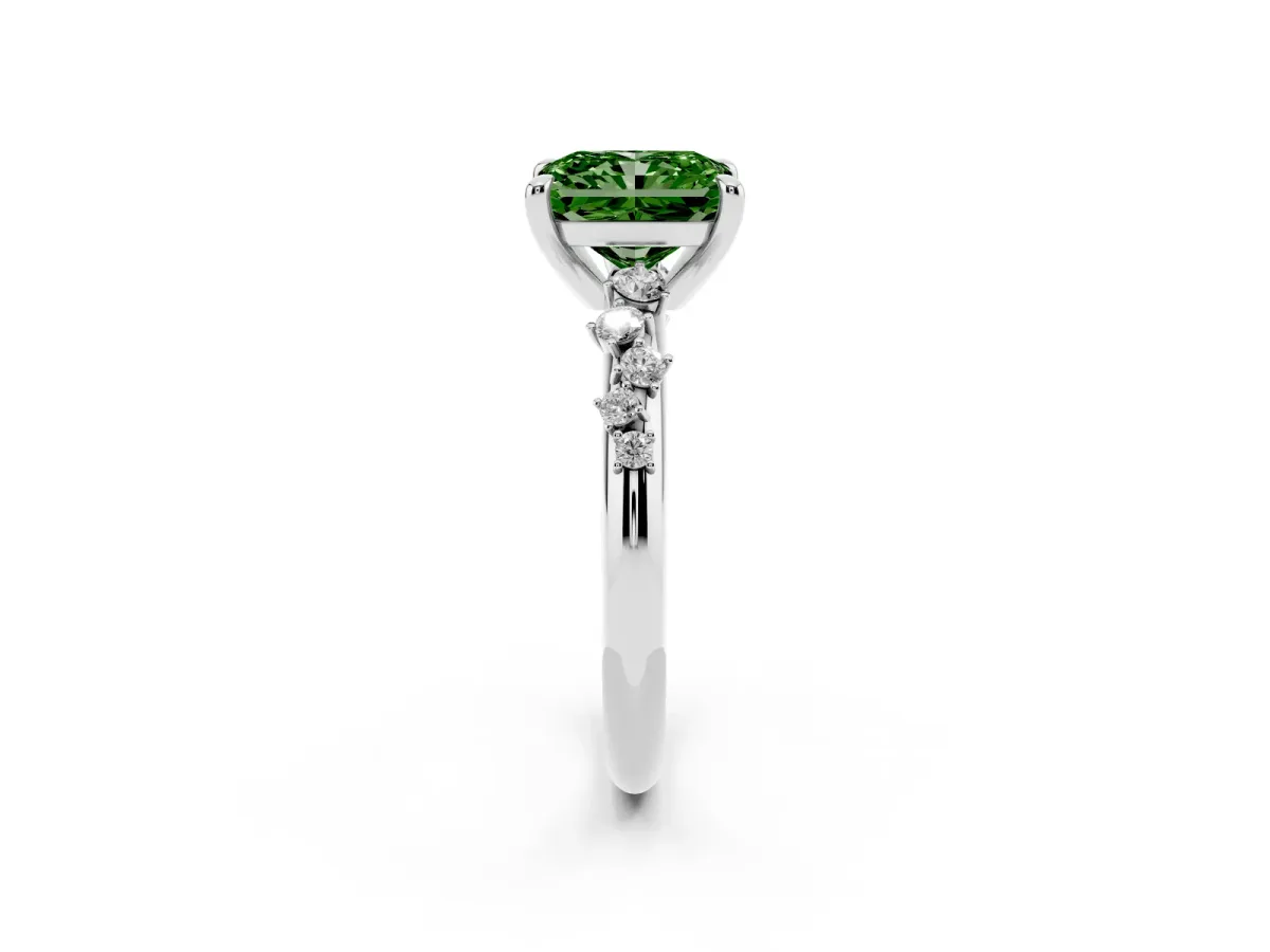Fancy Green Radiant Cut Cut Diamond Vine Band with Four-Prong Setting Silver