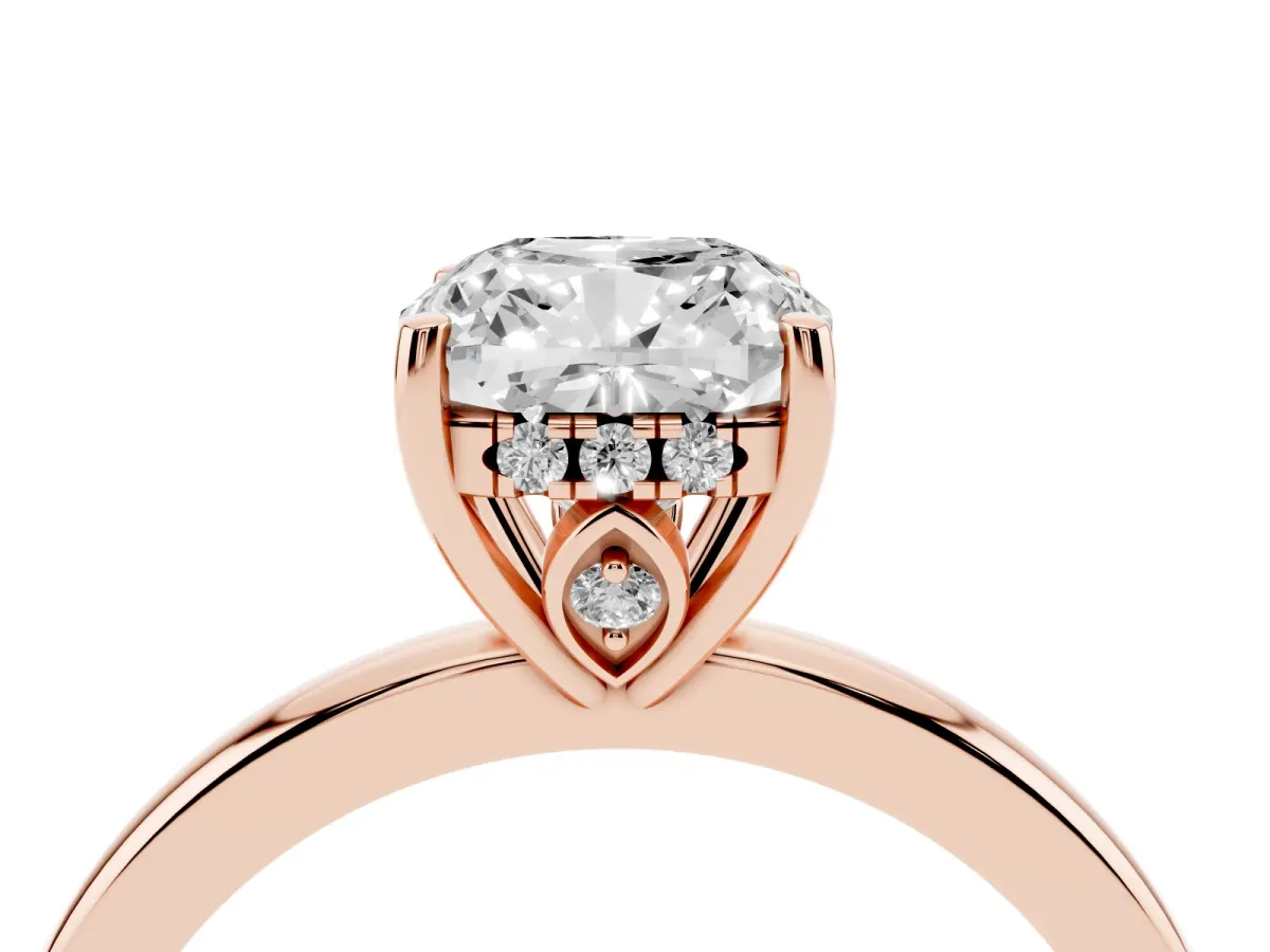 Cushion Cut Solitaire Diamond Ring with Prong Setting and Plain Band Rose gold