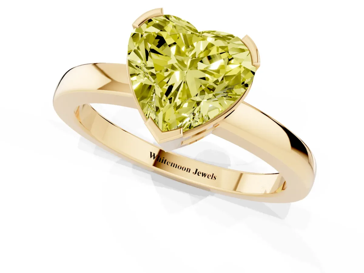 Fancy Yellow Heart Cut Cut Solitaire Ring with Four-Prong Setting and Classic Band Yellow gold