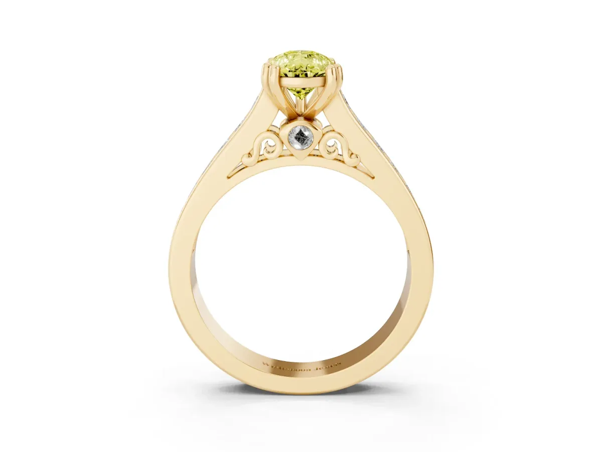 Fancy Yellow Pear Cut Cut Channel Set Solitaire Engagement Ring with Prong Setting Yellow gold