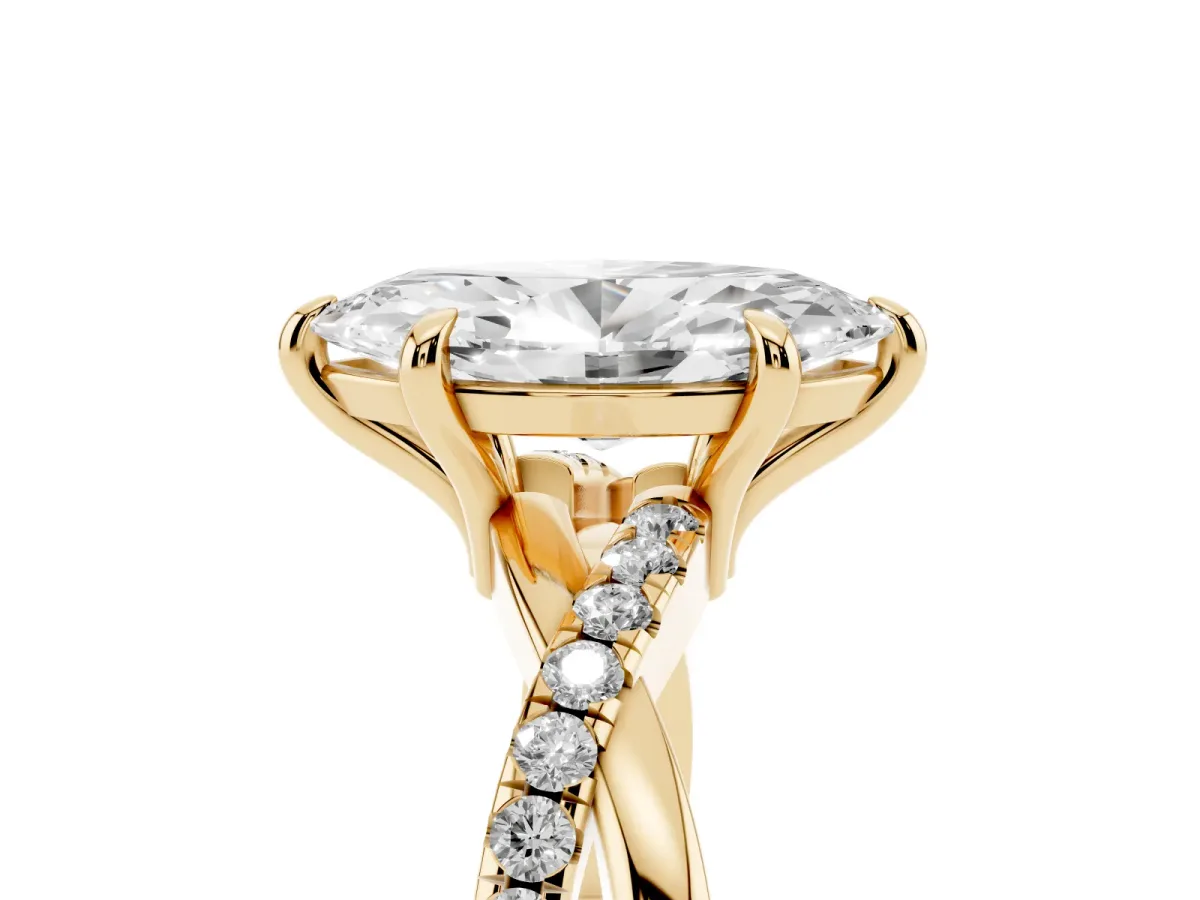 Marquise Cut Cut Diamond Twist Band Solitaire with Prong Setting Yellow gold