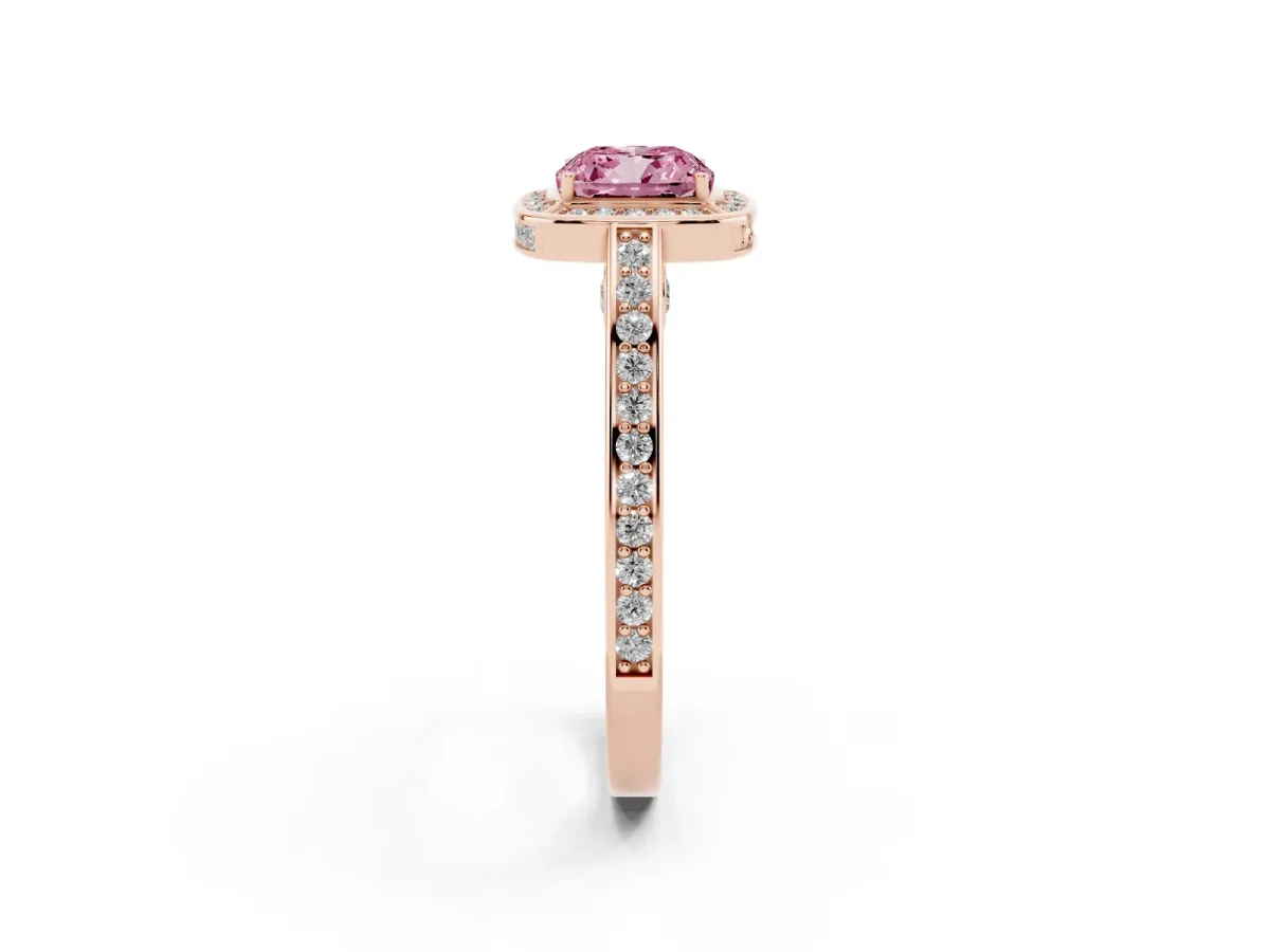 Fancy Pink Cushion Cut Cut Halo Pave Split Shank Prong Setting Ring Rose gold