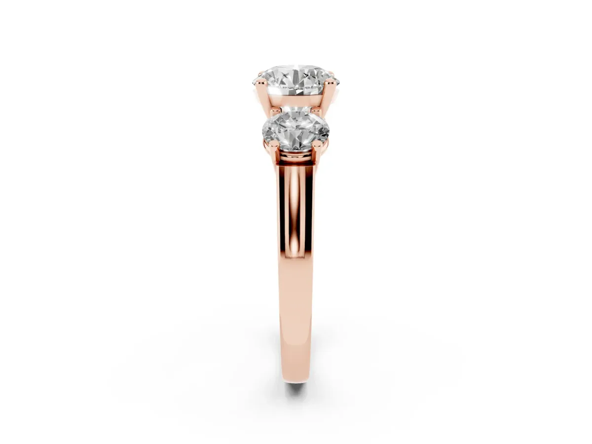 Three-Stone Round Cut Brilliant Diamond Trellis Ring with Comfort Fit Band Rose gold