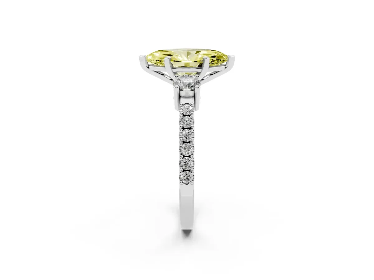 Fancy Yellow Marquise Cut Three-Stone Diamond Pavé Band with Prong Setting White gold