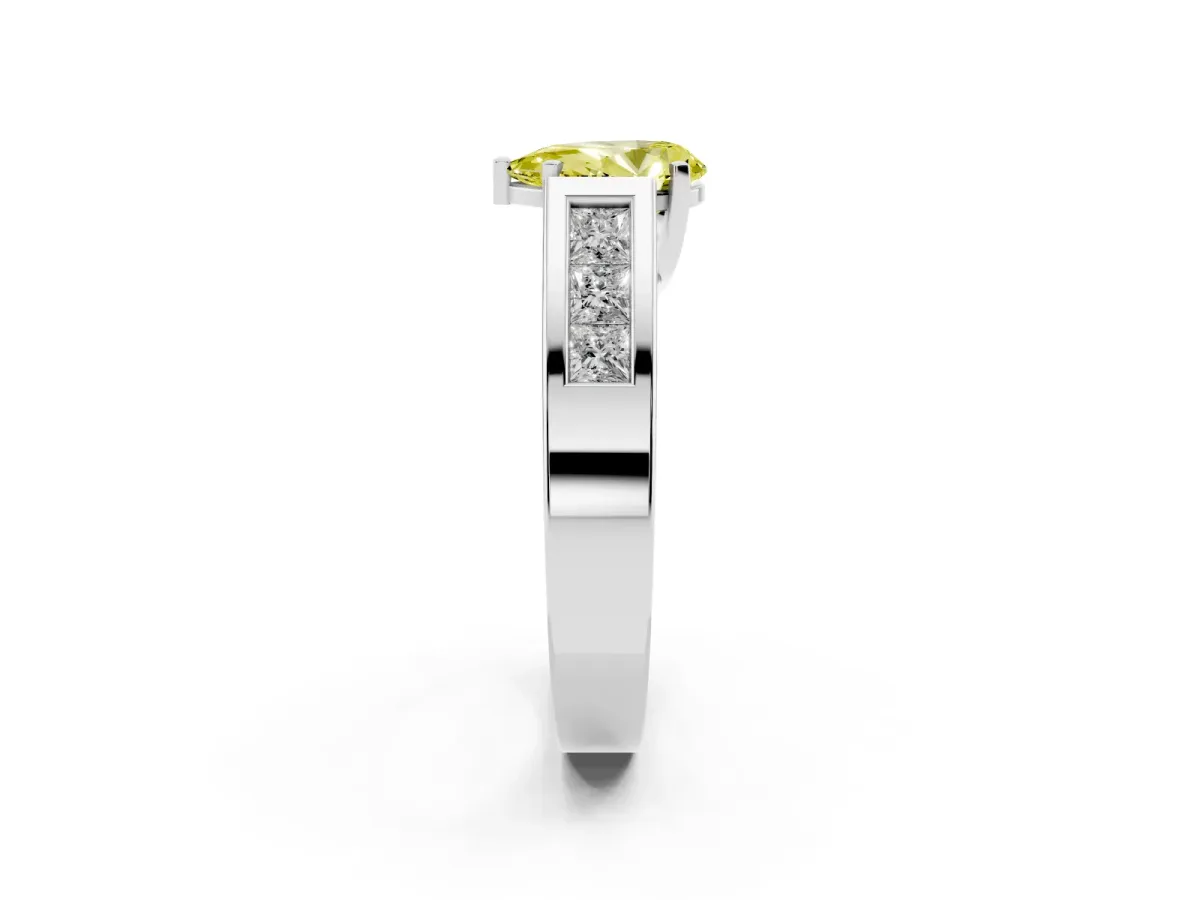 Fancy Yellow Pear Cut Cut Channel Set Solitaire Ring with Four-Prong Setting Silver