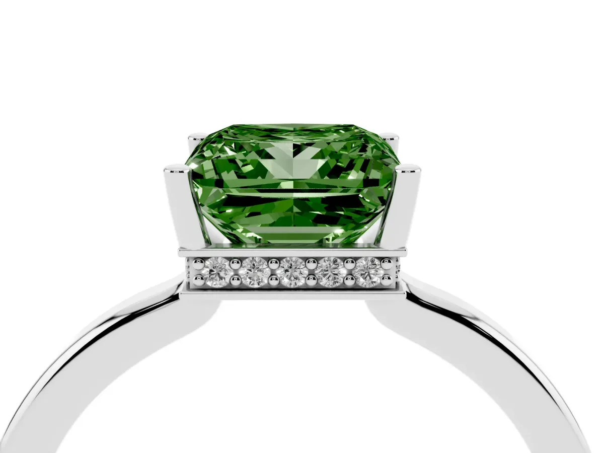 Fancy Green Princess Cut Cut Solitaire Engagement Ring with Four-Prong Setting on a Classic Band Silver
