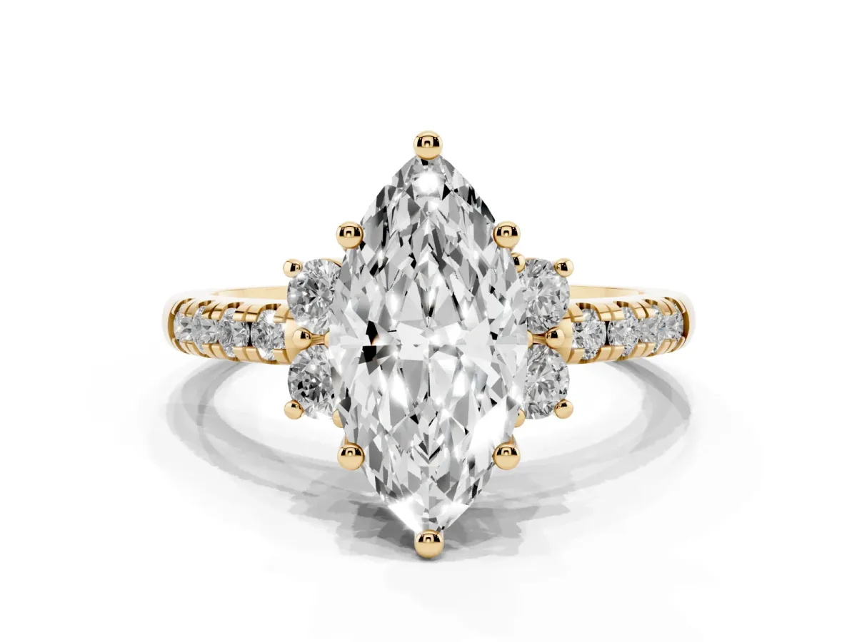 Marquise Cut Diamond Three-Stone Pave Band with Four-Prong Setting Yellow gold