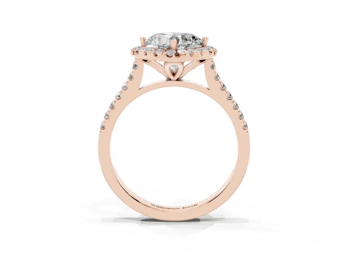Cushion Cut Diamond Cushion Halo Ring with Pavé Band Rose gold