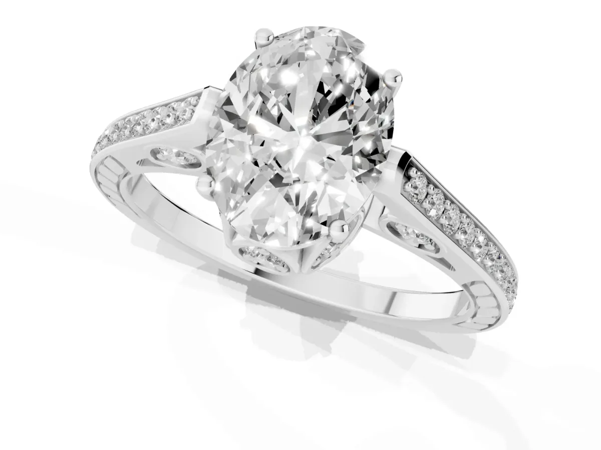Oval Cut Cut Cathedral Pave Diamond Engagement Ring with Six-Prong Setting Silver