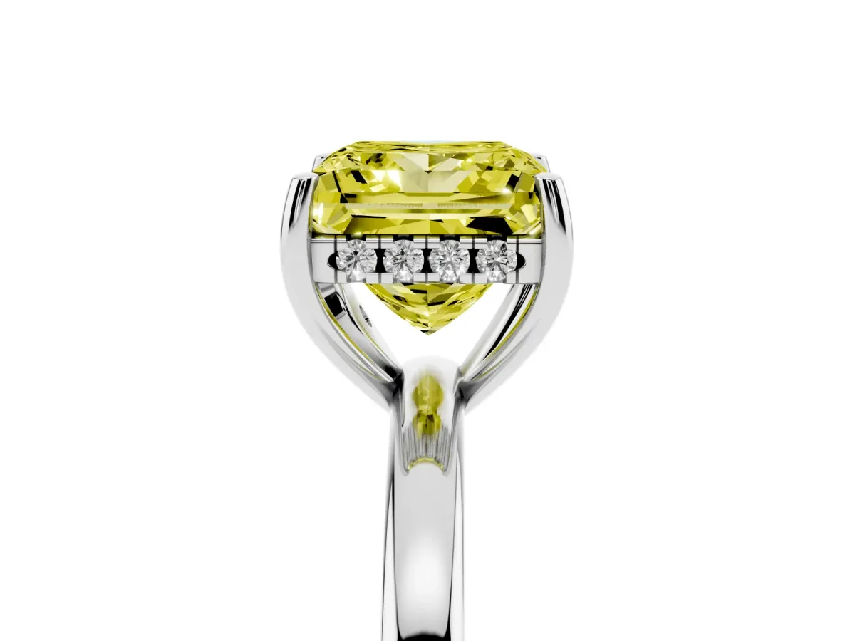 Fancy Yellow Princess Cut Solitaire Diamond Ring with Prong Setting and Plain Band Silver