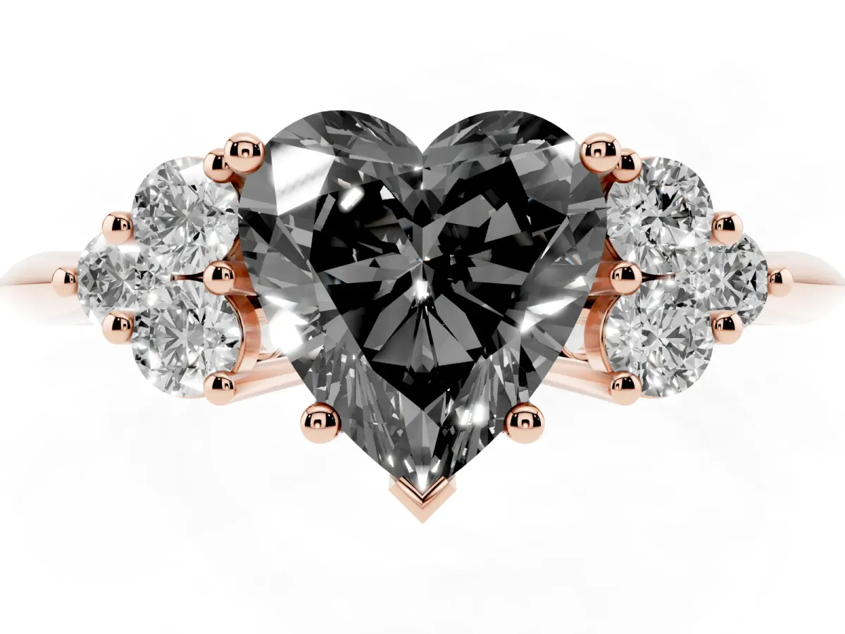 Fancy Black Heart Cut Cut Diamond Cluster Ring with Solitaire Band and Four-Prong Setting Rose gold