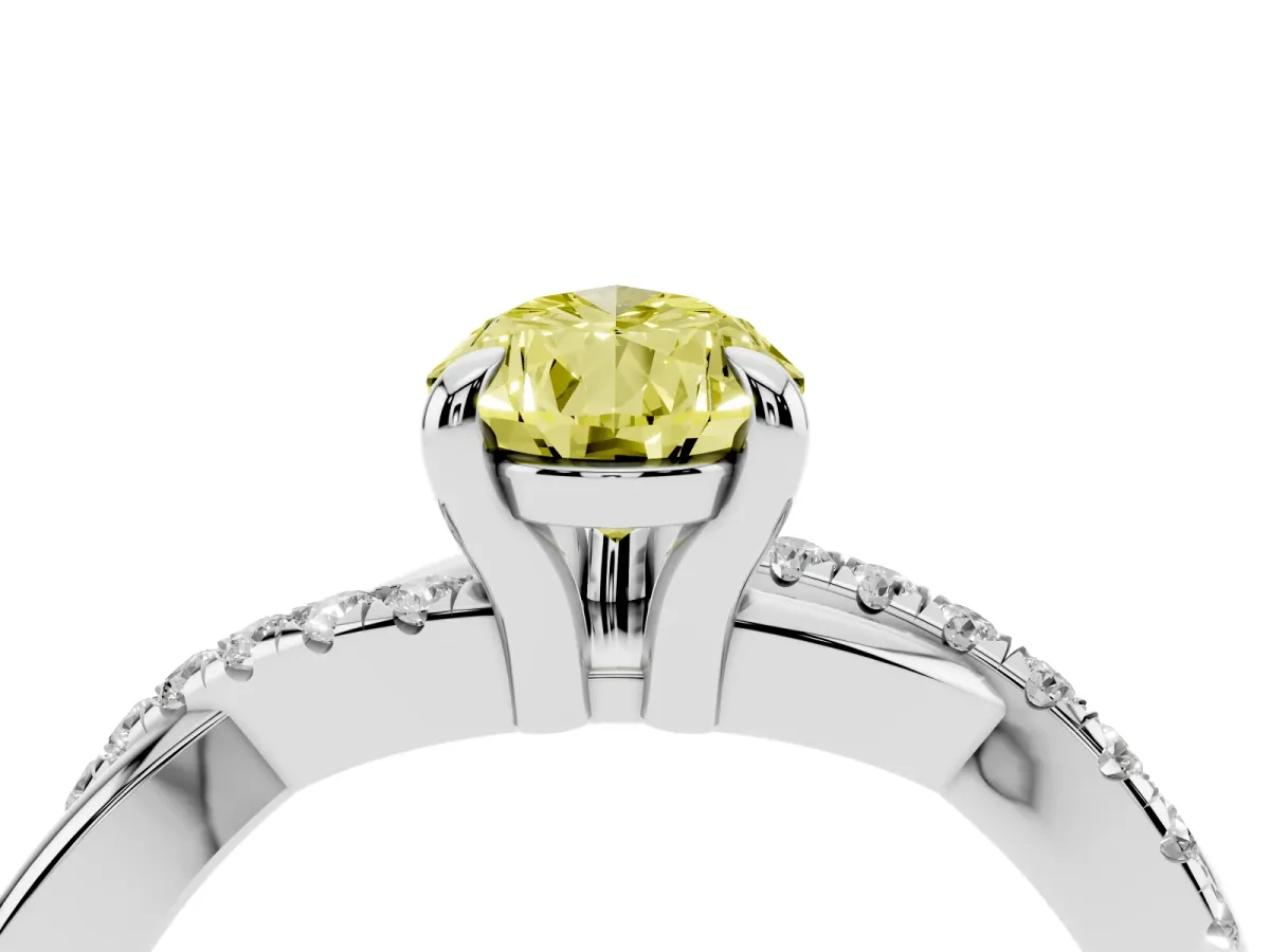 Fancy Yellow Pear Cut Cut Diamond Twist Band Solitaire with Prong Setting Platinum