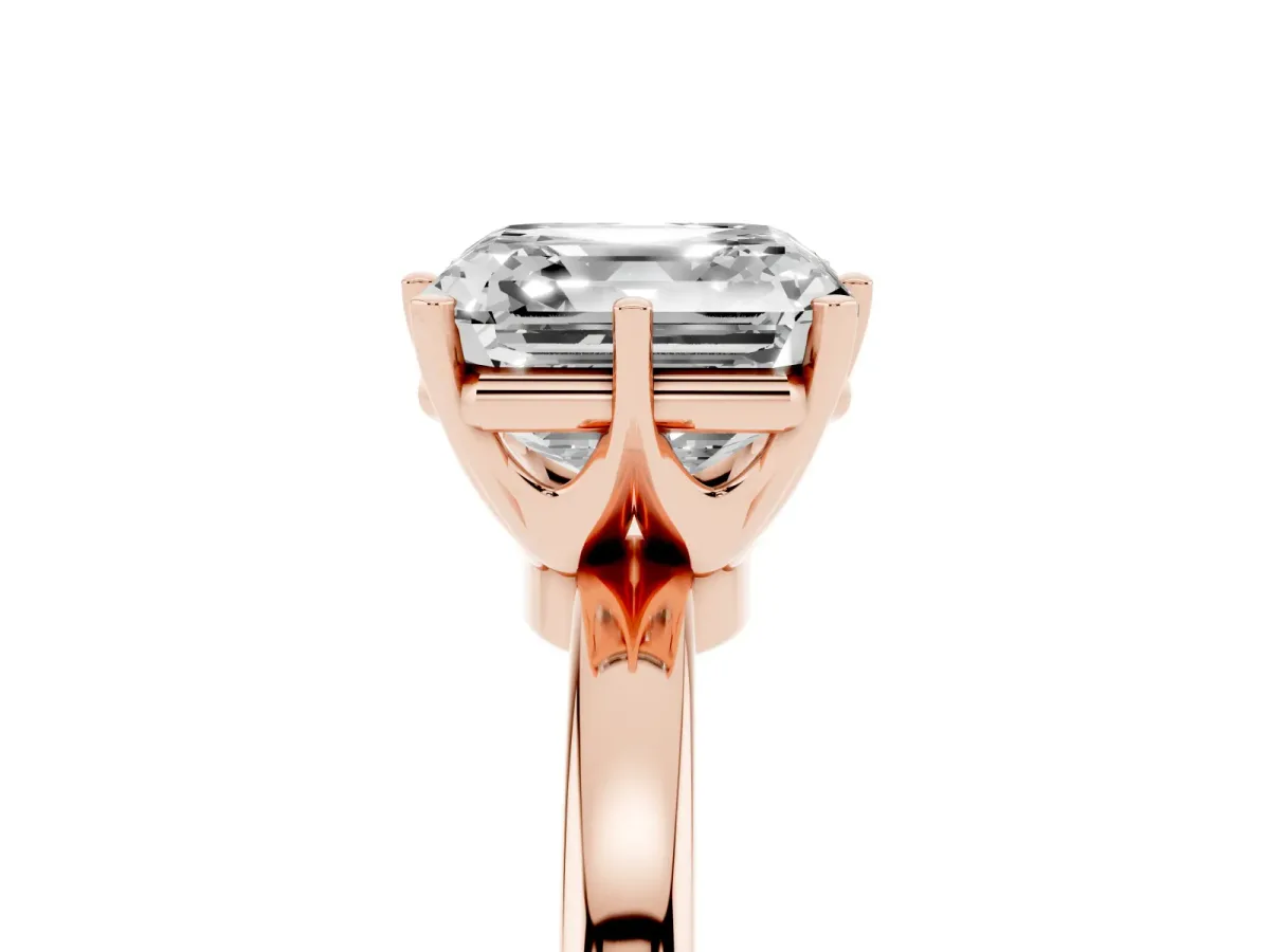 Asscher Cut Solitaire Diamond Ring with Six-Prong Setting on a Classic Band Rose gold