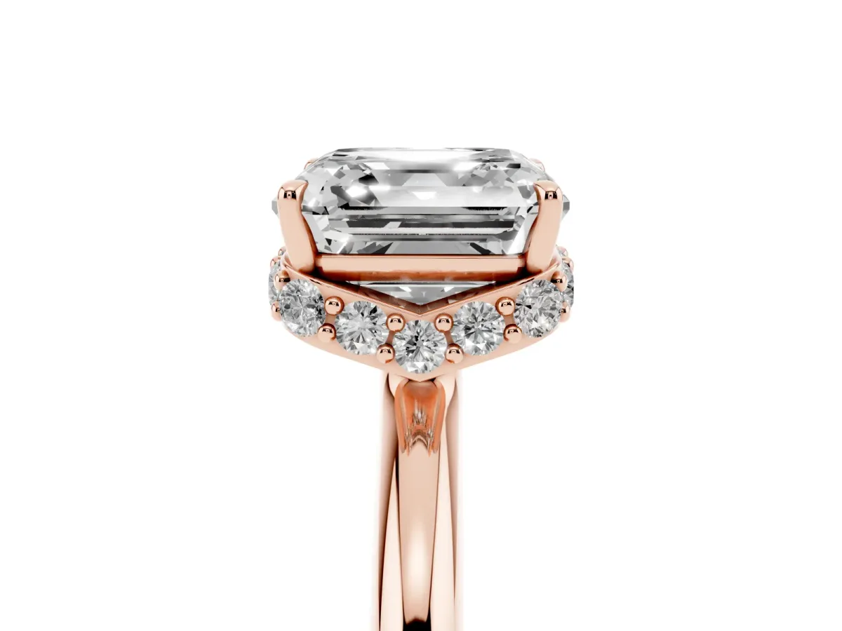 Asscher Cut Brilliant Solitaire Engagement Ring with Six-Prong Setting and Classic Band Rose gold