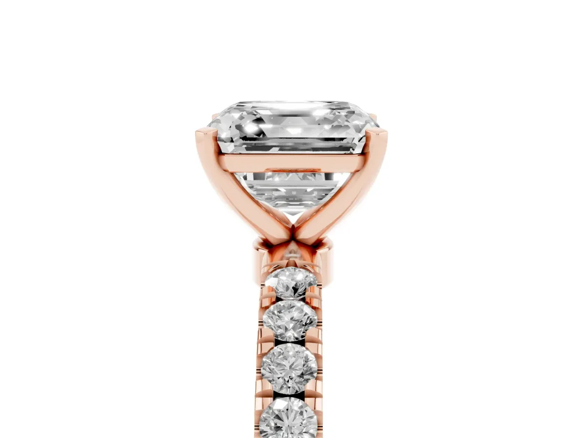 Asscher Cut Diamond Solitaire Ring with Pavé Accents and Four-Prong Setting Rose gold