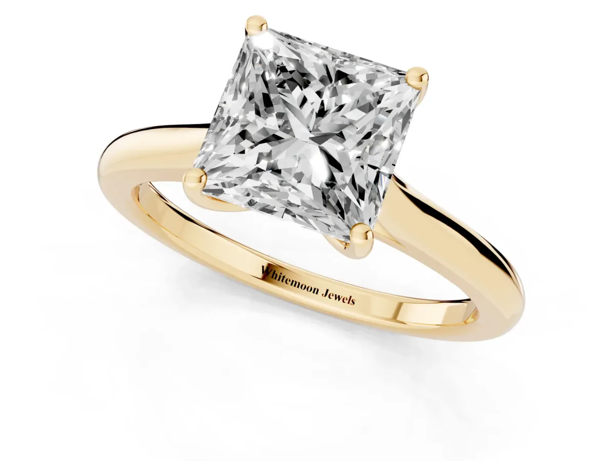 Princess Cut Cut Solitaire Ring with Cathedral Band and Four-Prong Setting Yellow gold
