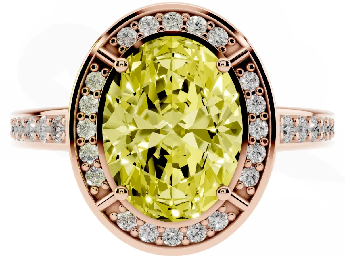 Fancy Yellow Oval Cut Cut Halo Pave Split Shank Prong Setting Ring Rose gold