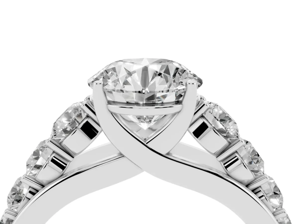 Round Cut Brilliant Diamond Pavé Band with Six-Prong Setting Silver