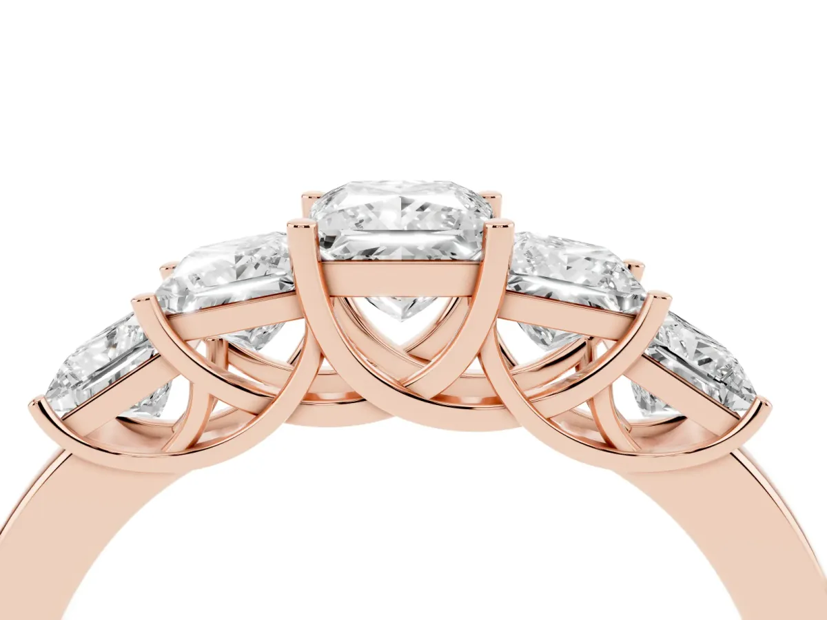 Princess Cut Five-Stone Diamond Ring with Classic Prong Setting Rose gold