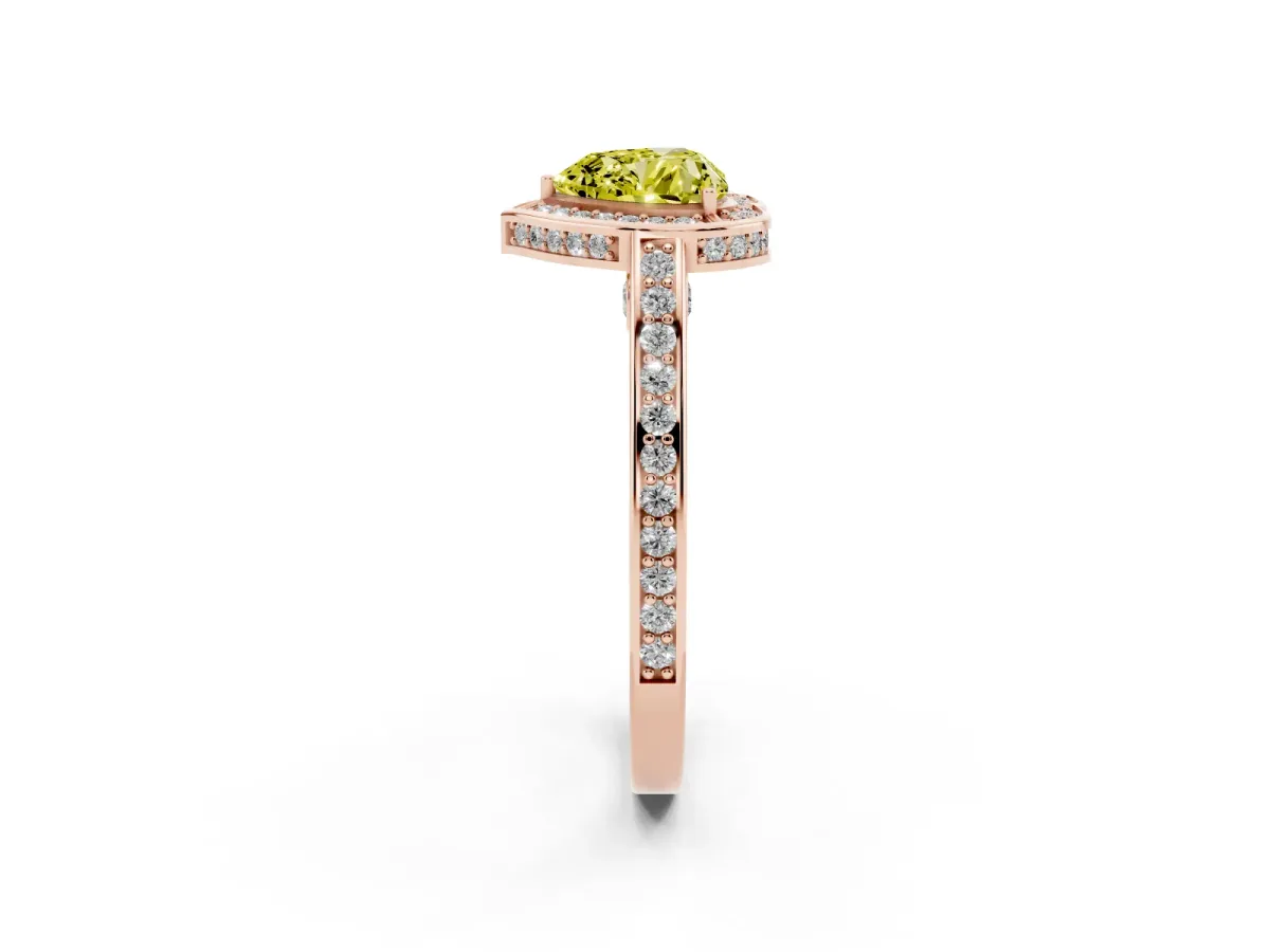 Fancy Yellow Heart Cut Cut Halo Pave Split Shank Prong Setting Ring Rose gold