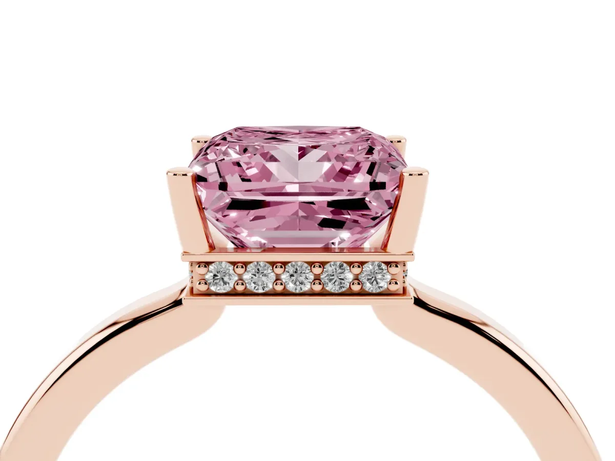 Fancy Pink Princess Cut Cut Solitaire Engagement Ring with Four-Prong Setting on a Classic Band Rose gold