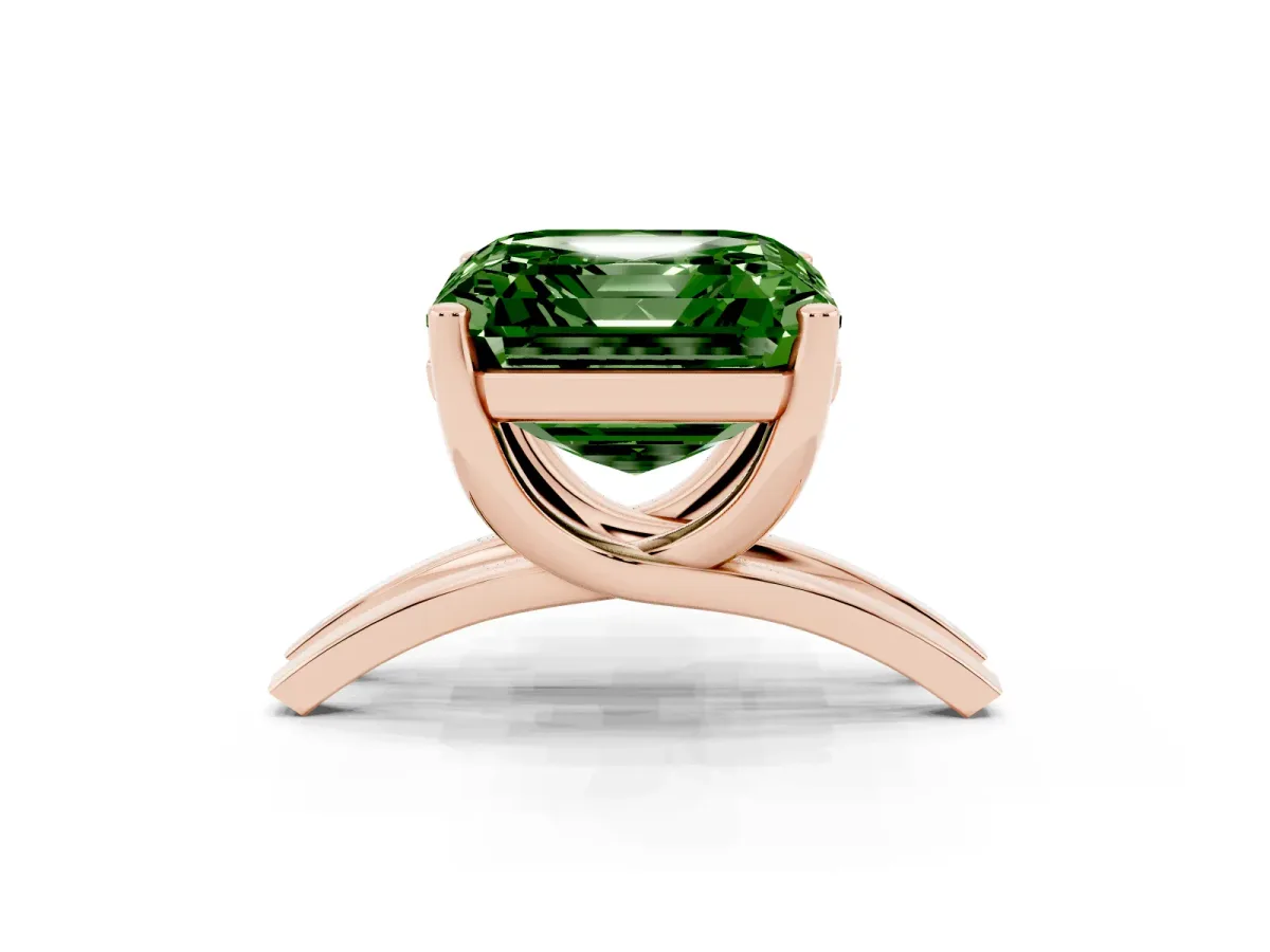 Fancy Green Asscher Cut Cut Diamond Solitaire Engagement Ring with Tapered Plain Band and Four-Prong Setting Rose gold