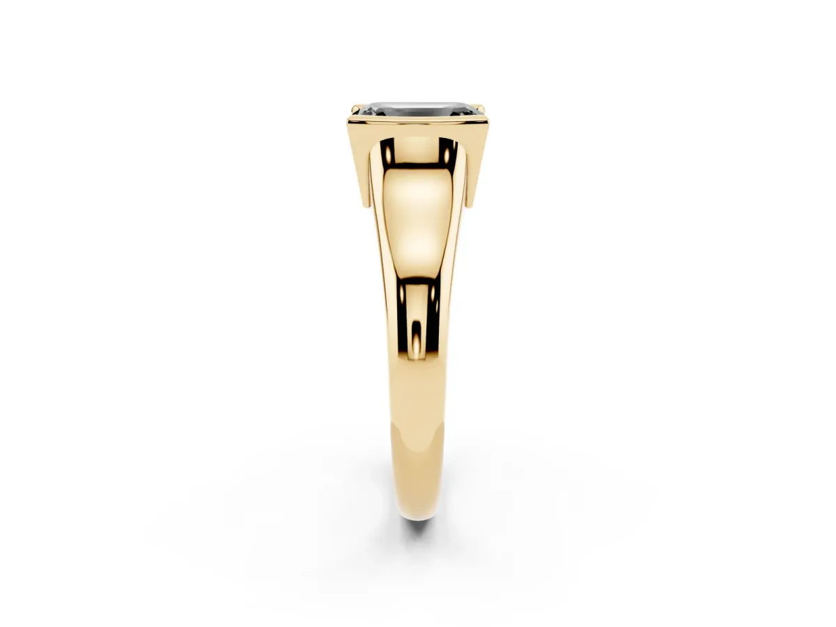 Fancy Black Emerald Cut Solitaire Tension Set Diamond Ring with Split Shank Band Yellow gold