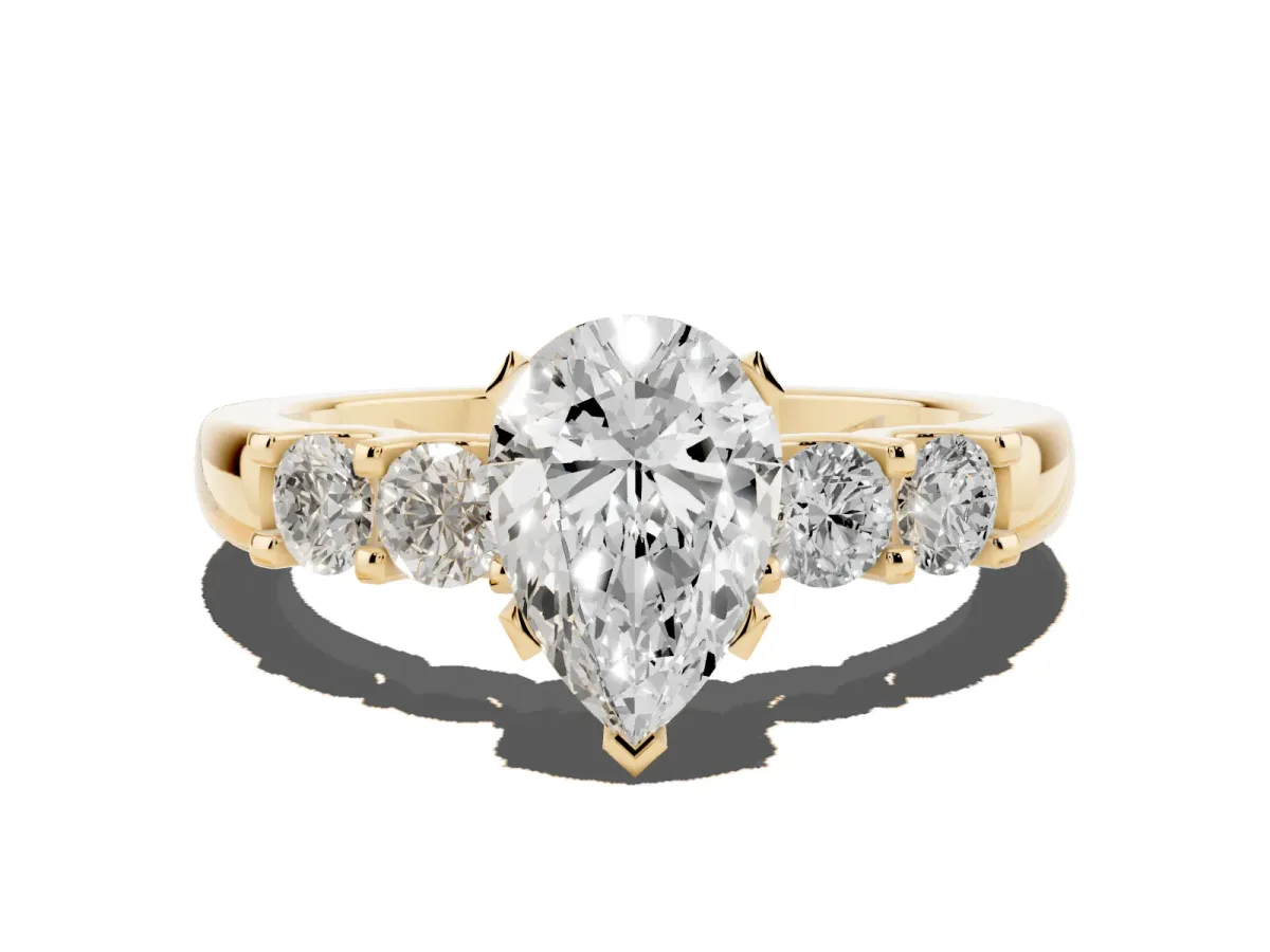 Pear Cut Brilliant Cut Diamond Five-Stone Prong Set Engagement Ring with Channel Band Yellow gold