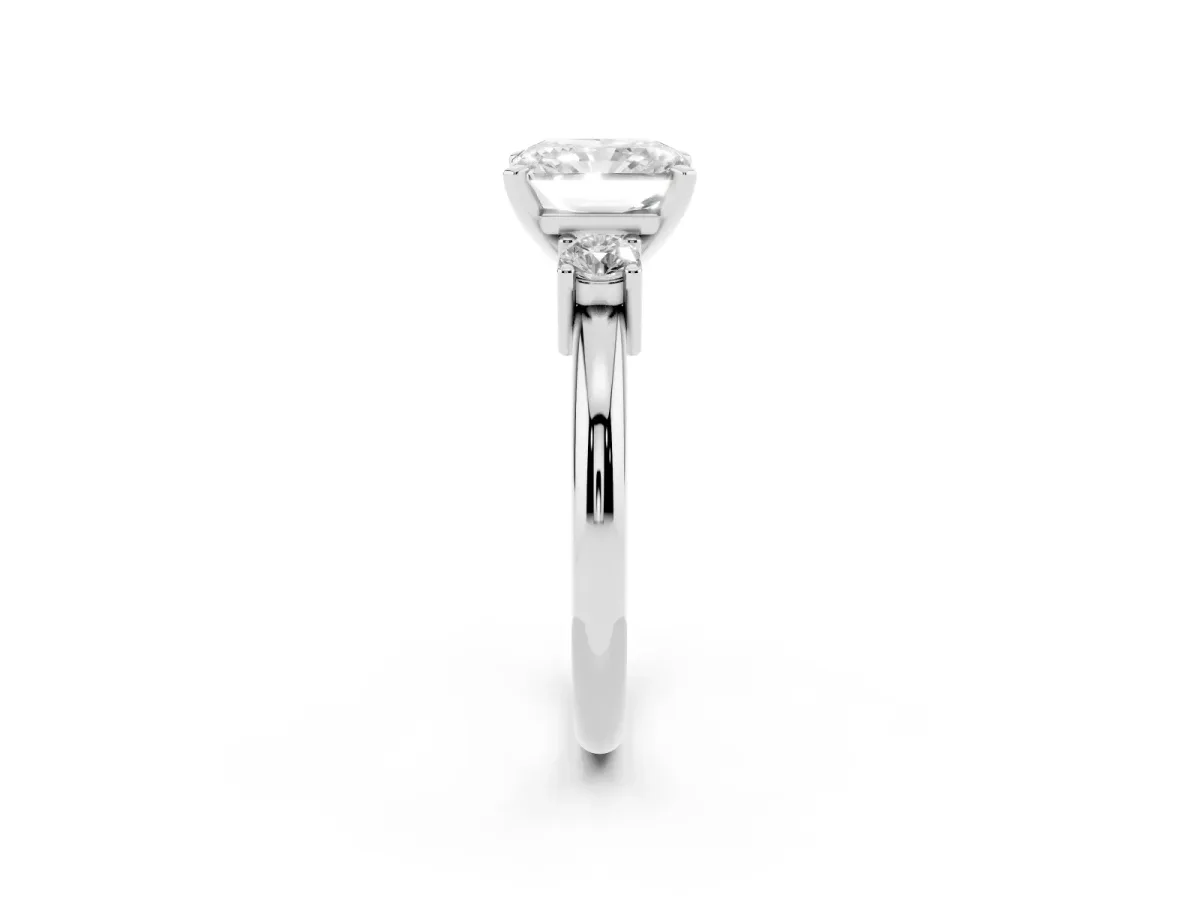Three-Stone Radiant Cut Cut Diamond Solitaire with Prong Setting and Classic Band Silver