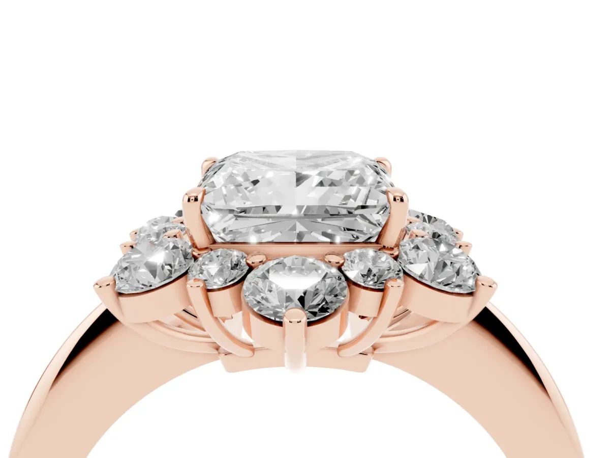 Princess Cut Diamond Cluster Halo Ring with Solitaire Band and Four-Prong Setting Rose gold