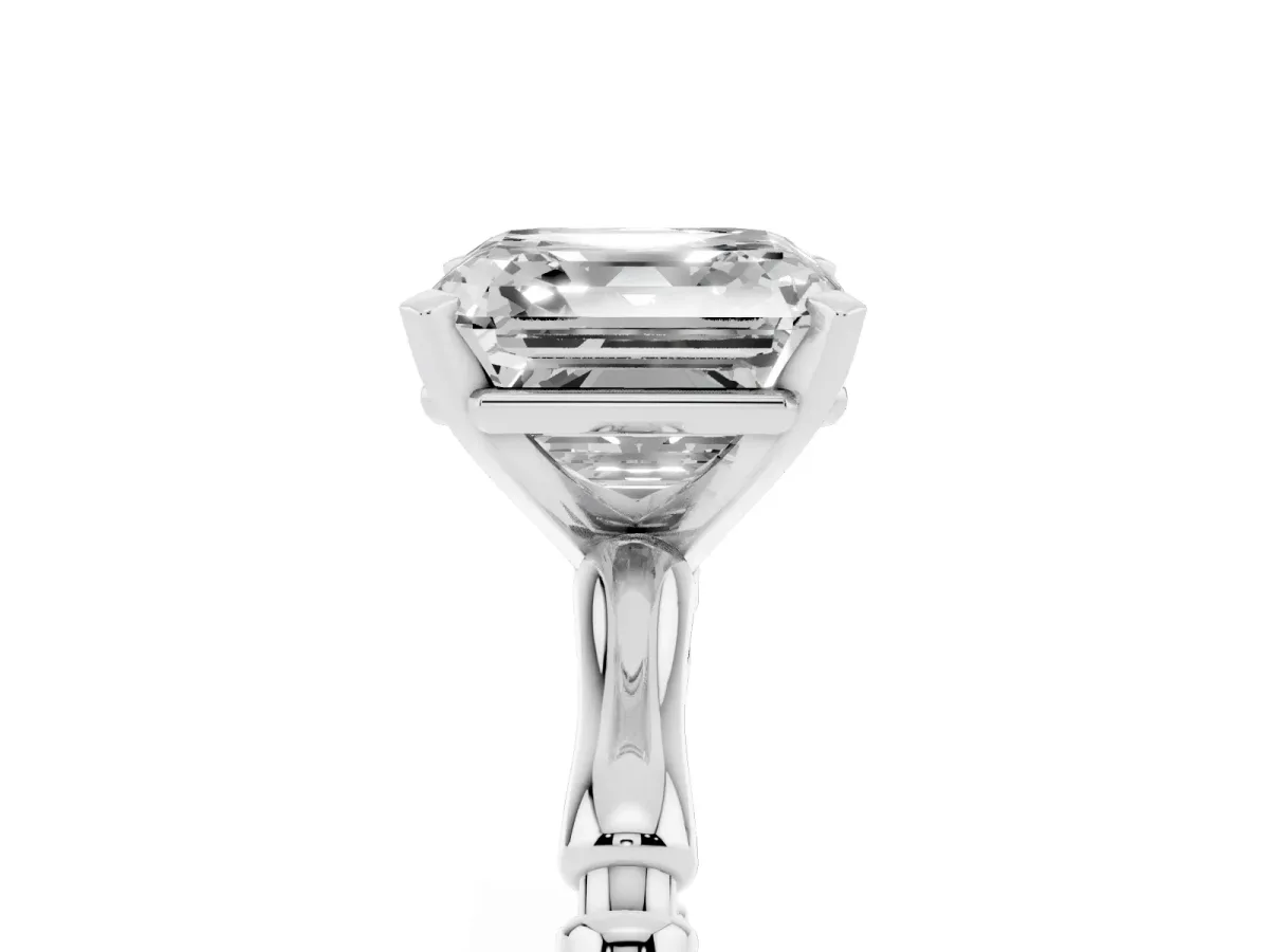 Asscher Cut Solitaire Diamond Ring with Bamboo Band and Four-Prong Setting Silver