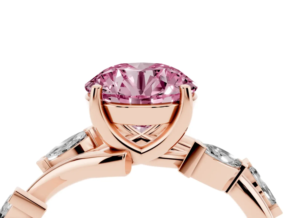 Fancy Pink Round Cut Solitaire Twisted Band Marquise Accent Prong Setting Ring Rose gold