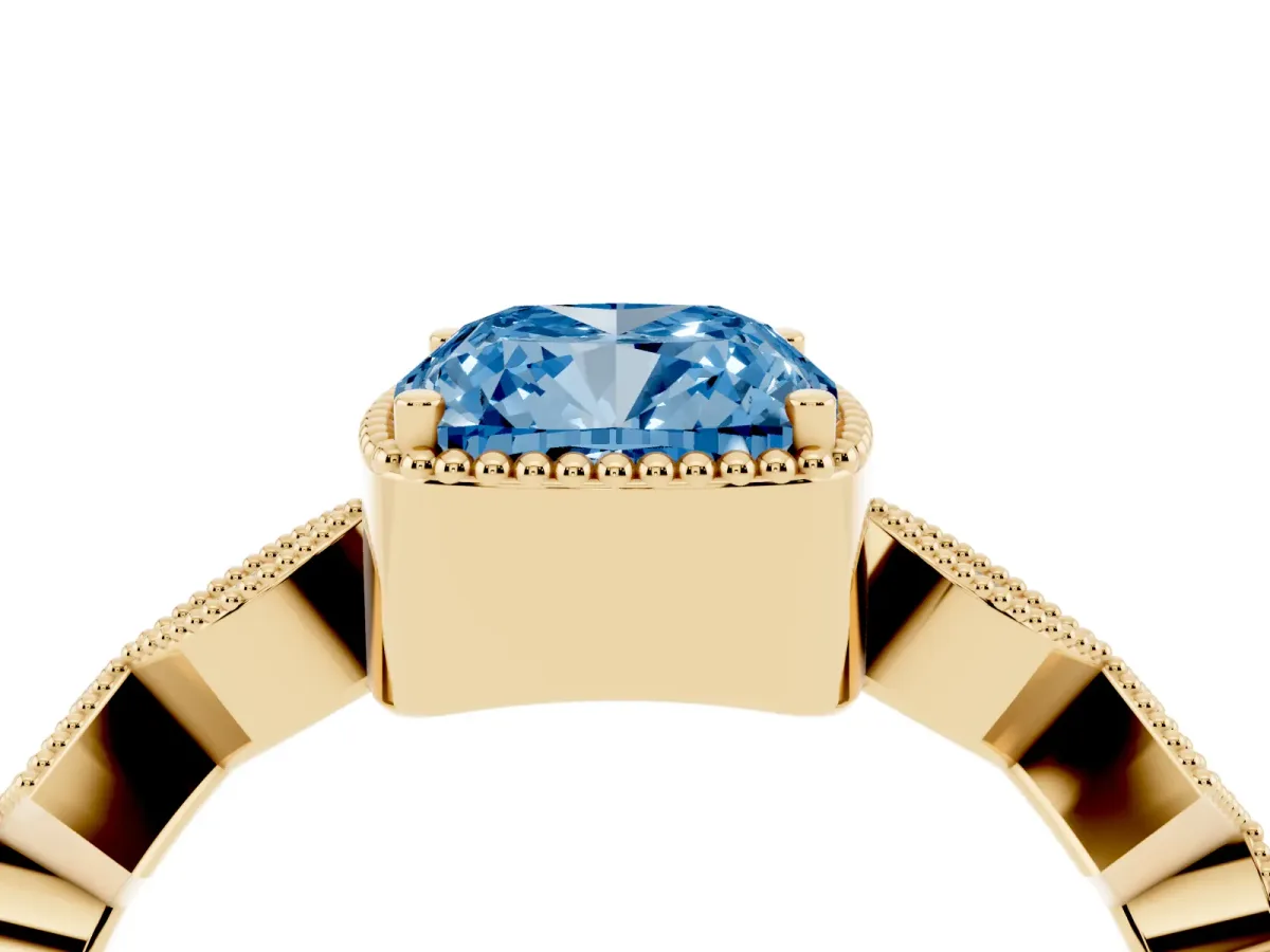 Fancy Blue Cushion Cut Milgrain Marquise Diamond Twist Band Ring Yellow gold