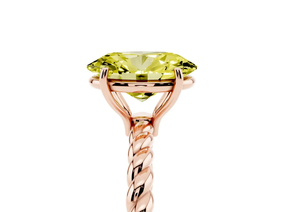 Fancy Yellow Oval Cut Solitaire Twist Band Ring with Four-Prong Setting Rose gold