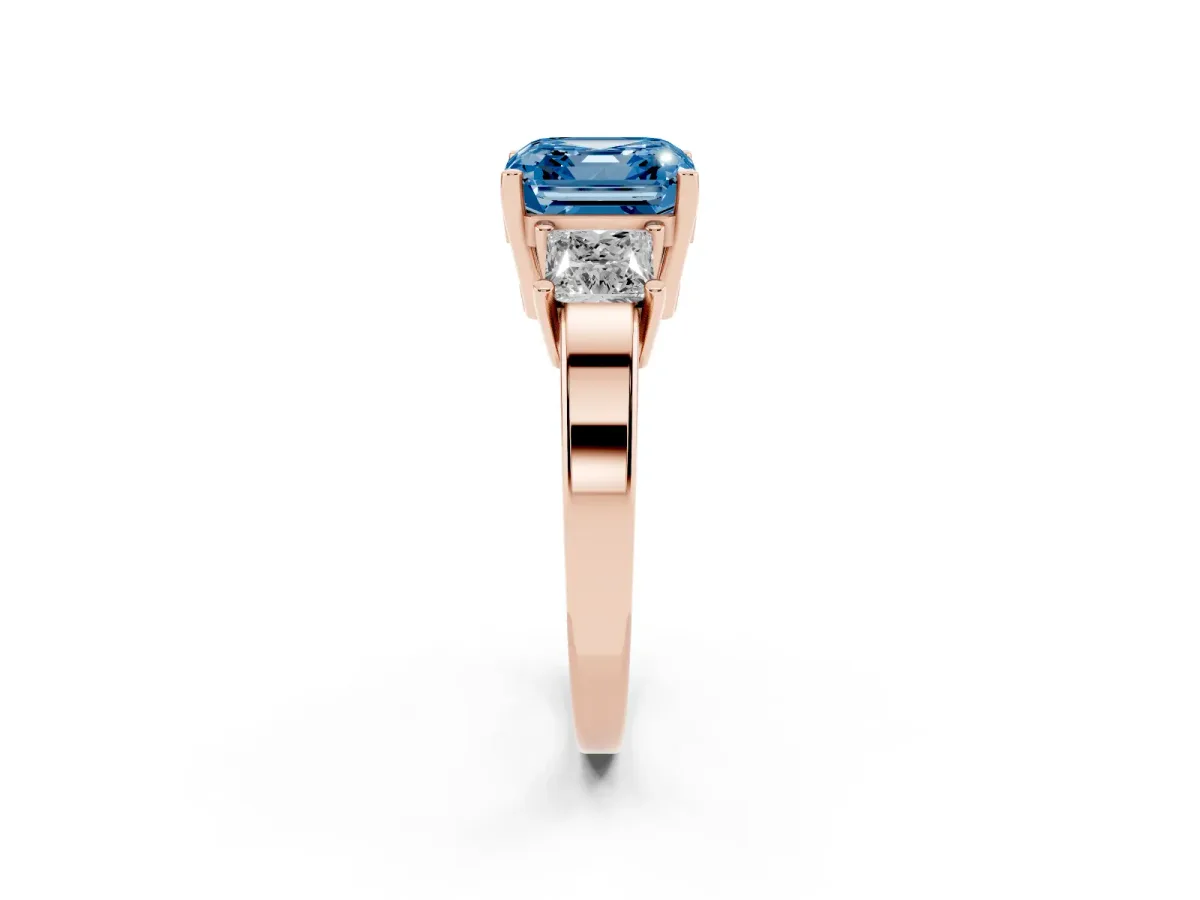 Fancy Blue Three-Stone Asscher Cut Cut Solitaire Ring with Prong Setting Rose gold