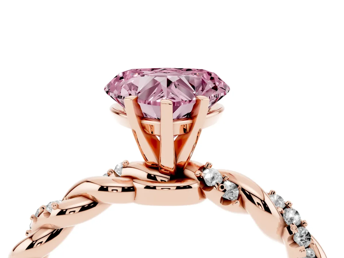 Fancy Pink Heart Cut Diamond Solitaire Ring with Twisted Band and Pavé Accents Rose gold
