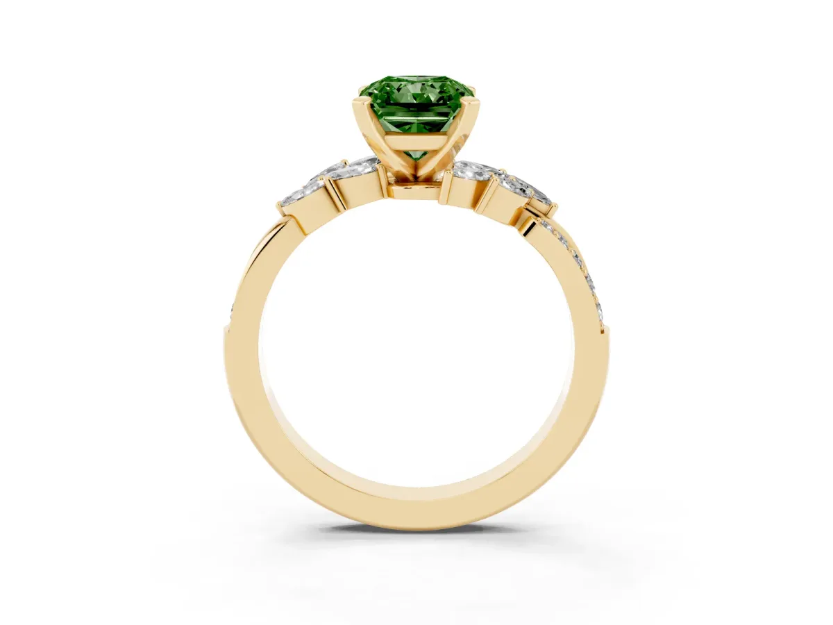 Fancy Green Radiant Cut Solitaire Marquise Twist Band with Six-Prong Setting Yellow gold