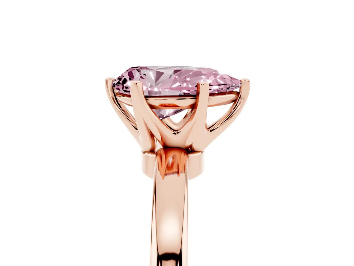 Fancy Pink Pear Cut Solitaire Diamond Ring with Six-Prong Setting on a Classic Band Rose gold