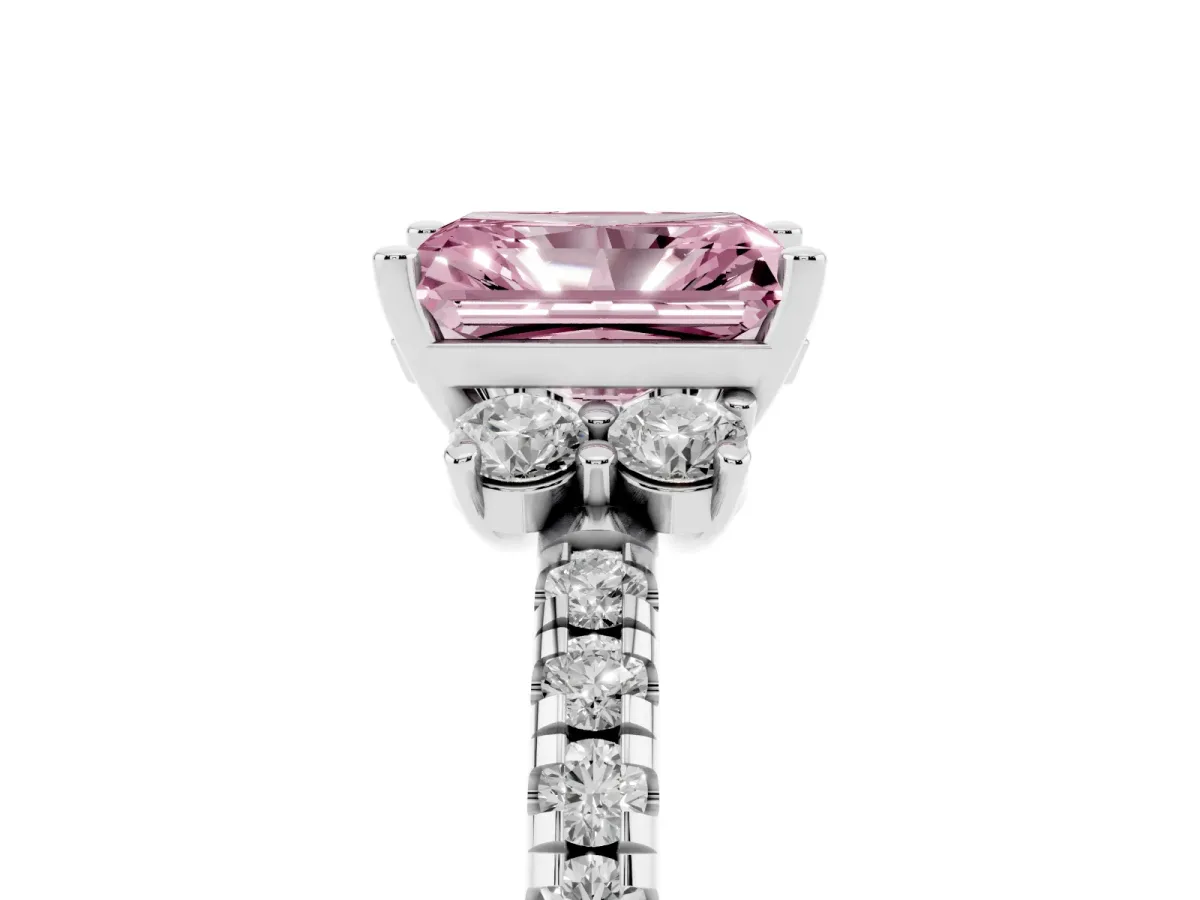 Fancy Pink Radiant Cut Diamond Three-Stone Pave Band with Four-Prong Setting Silver