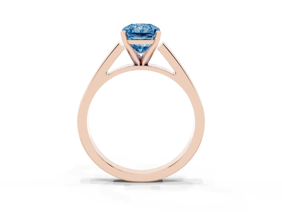 Fancy Blue Radiant Cut Solitaire Engagement Ring with Four-Prong Setting and Tapered Band Rose gold