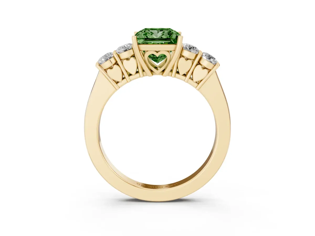Fancy Green Princess Cut Cut Diamond Five-Stone Prong Set White Gold Ring Yellow gold