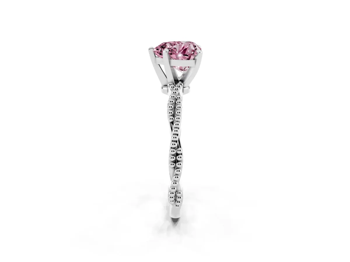 Fancy Pink Heart Cut Solitaire Twisted Band with Bead Prong Setting Silver