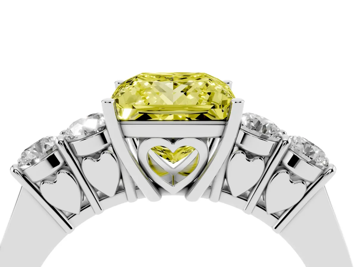 Fancy Yellow Princess Cut Cut Diamond Five-Stone Prong Set White Gold Ring Silver