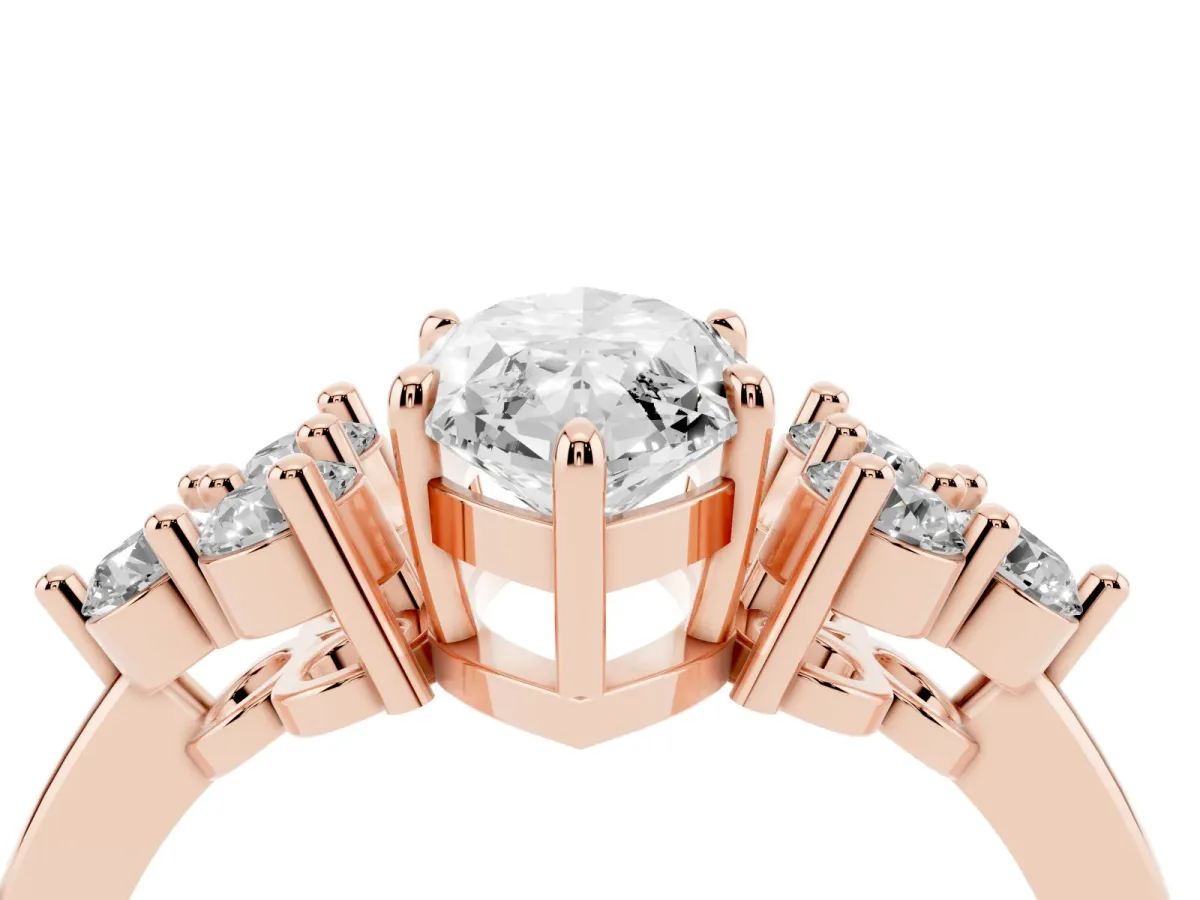 Marquise Cut Brilliant Diamond Cluster Accent Solitaire Ring with Prong Setting Rose gold