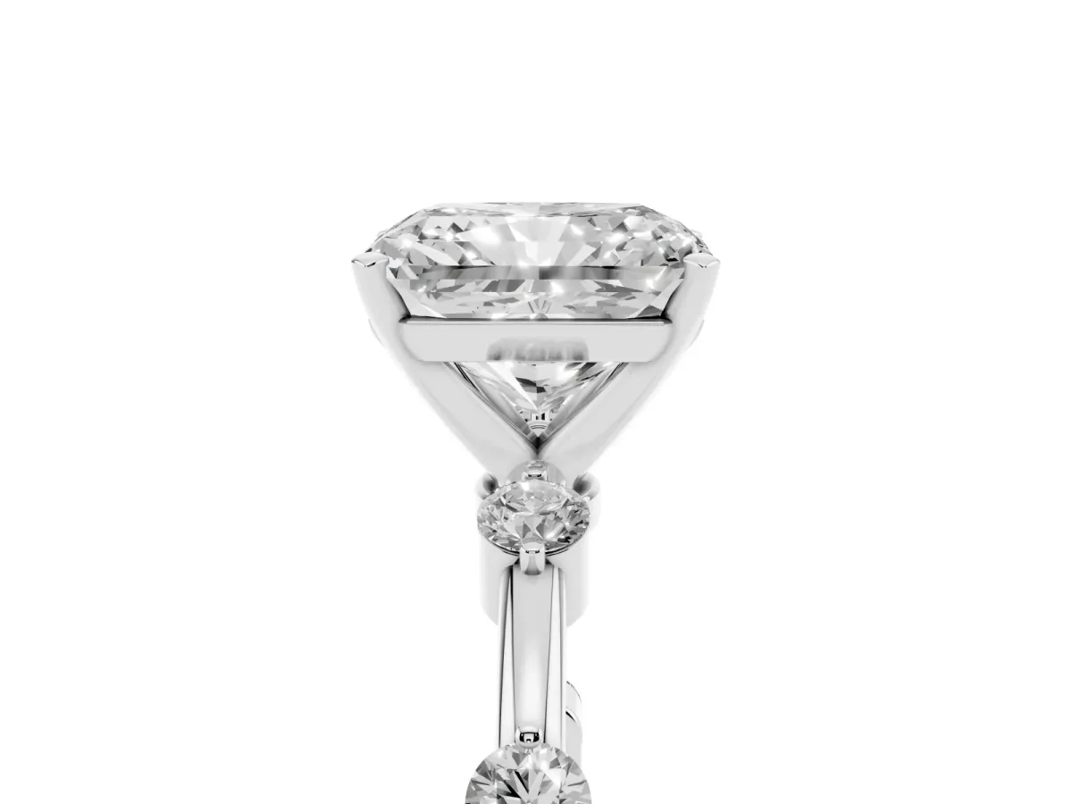 Radiant Cut Solitaire Diamond Ring with Bezel Set Side Stones and Prong Setting Platinum