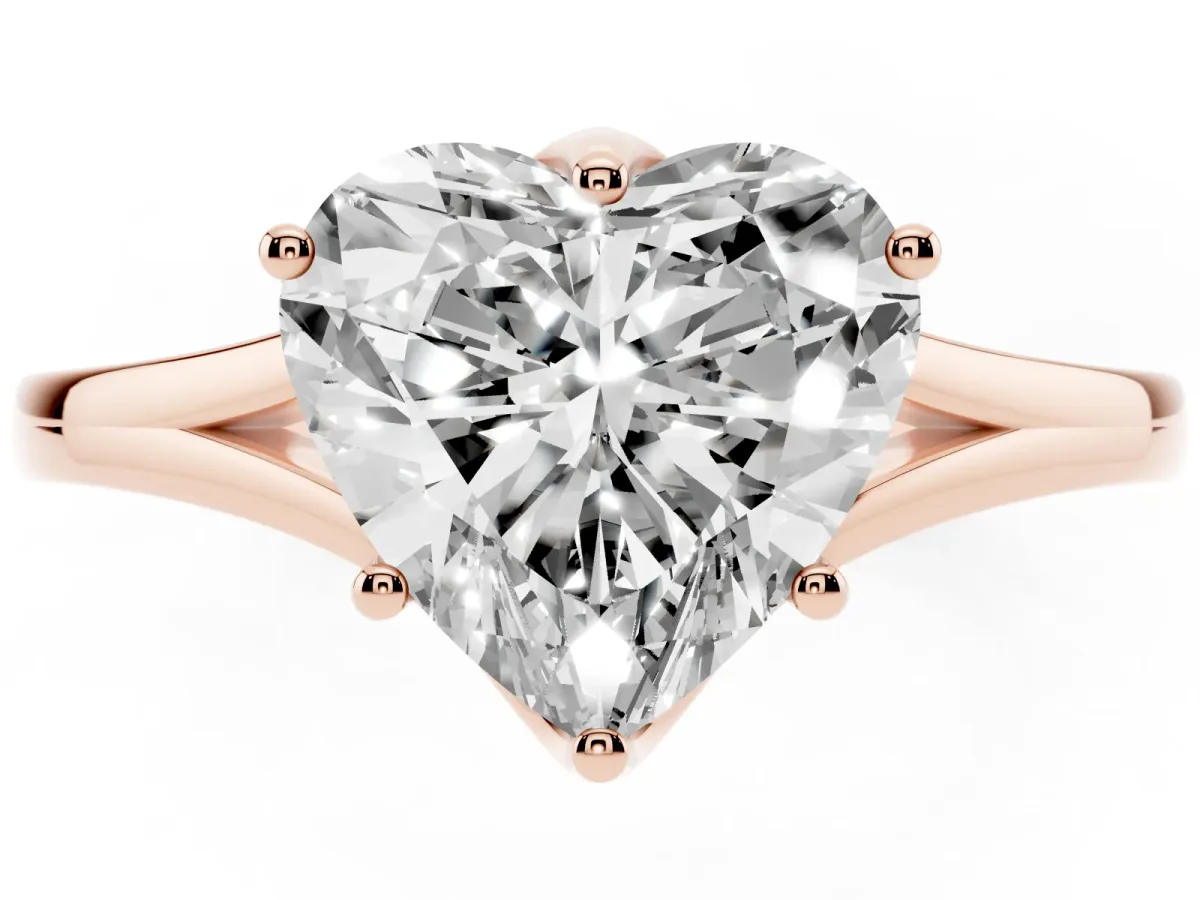 Heart Cut Solitaire Diamond Ring with Six-Prong Setting and Tapered Band Rose gold