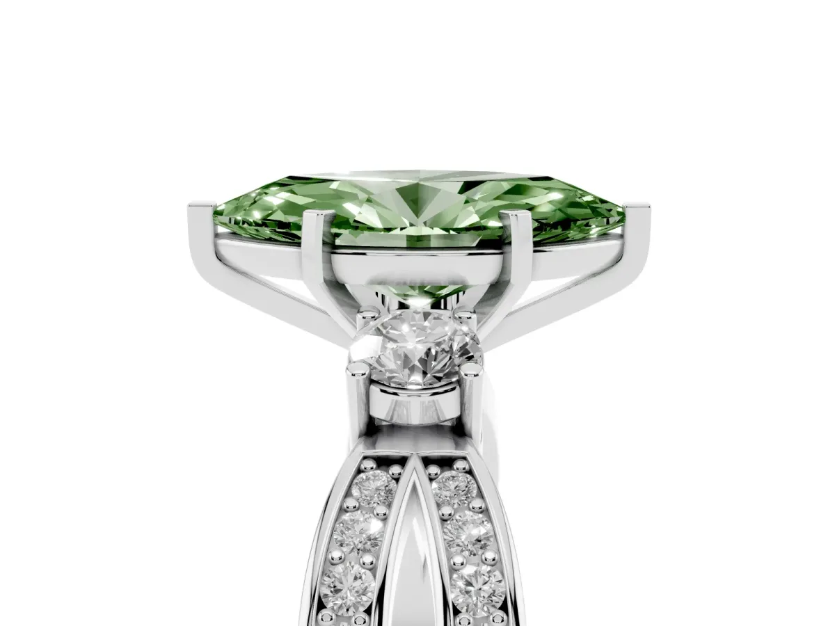 Fancy Green Three-Stone Marquise Cut Cut Diamond Twist Band with Prong Setting Silver