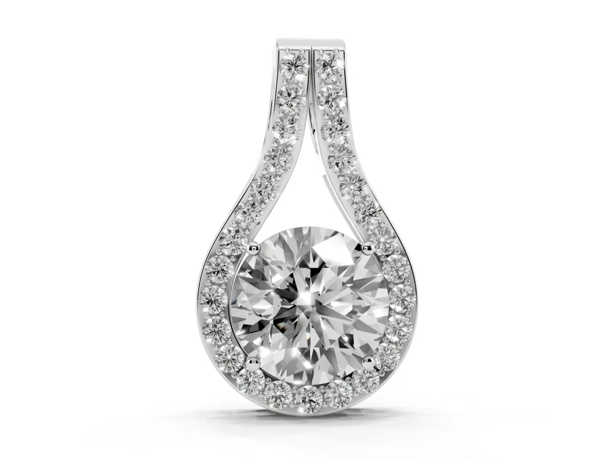 Round Halo Prong Set Pendant Silver